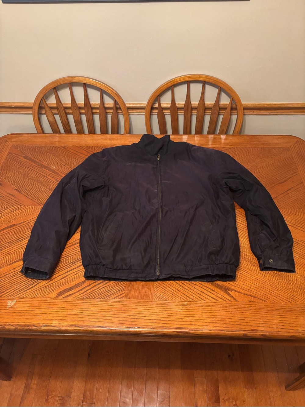 Croft & Barrow Bomber Jacket Mens Large L Navy Blue Fleece Lined Stain Defense